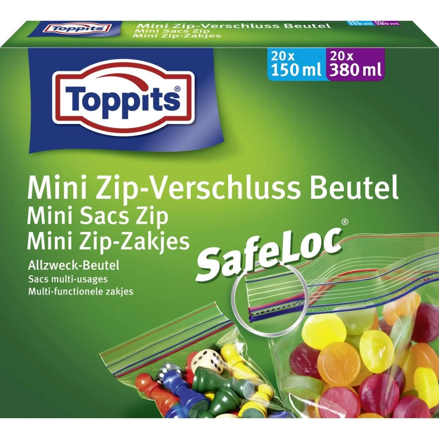 Toppits Safeloc Mini Zip-Zakjes 150 Ml + 380ml 40 Stuks 3 Toppits Safeloc Mini Zip-Zakjes 150 Ml + 380ml 40 Stuks
